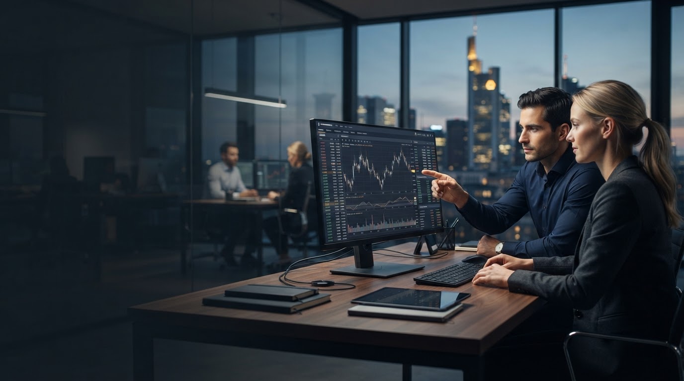TFinance Dashboard-Vorschau mit Wachstumskurven und prädiktiven Datenpunkten